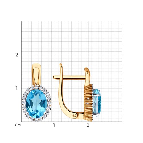 Серьги из красного золота с камнями Бриллиант, Топаз голубой