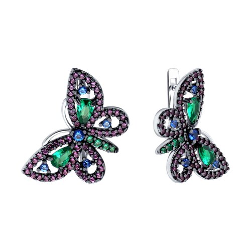 Cercei din argint  cu pietre Cubic Zirconia Verde, Cubic Zirconia Albastru Safir și Cubic Zirconia Liliachiu