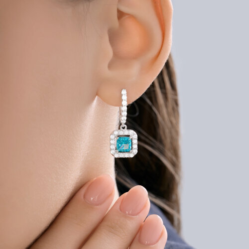 Cercei Suspendați din argint  cu pietre Cubic Zirconia Incolor, Cubic Zirconia Albastru