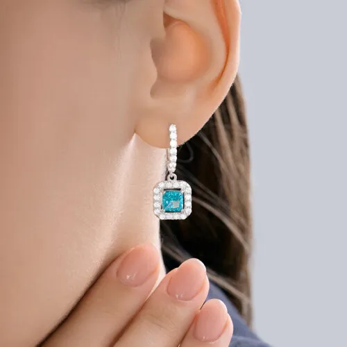 Cercei Suspendați din argint cu Cubic Zirconia Incolor, Cubic Zirconia Albastru