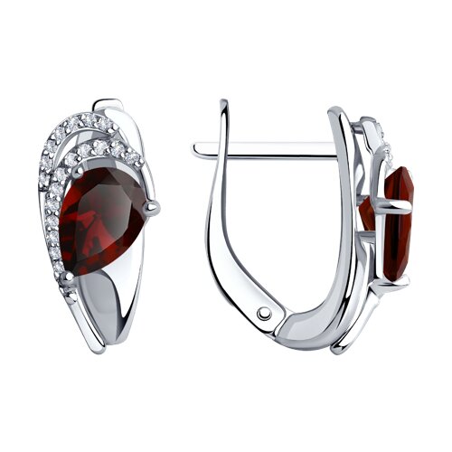 Серьги из серебра с камнями Фианит, Гранат