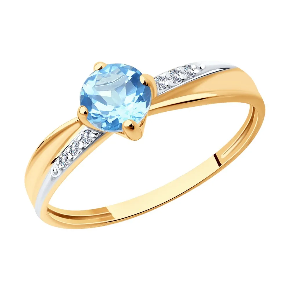 Inel din aur roșu cu Cubic Zirconia Incolor, Topaz albastru