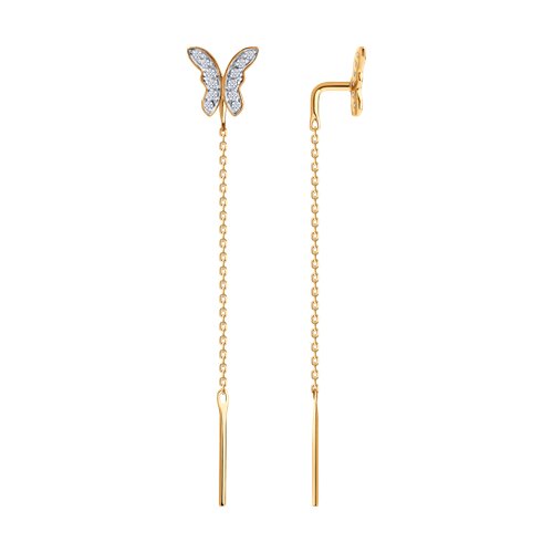 Cercei Lanț din aur roșu cu pietre Cubic Zirconia Incolor