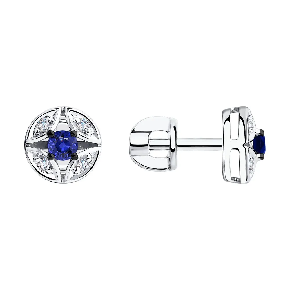 Cercei Pusete din aur alb cu Diamant, Safir