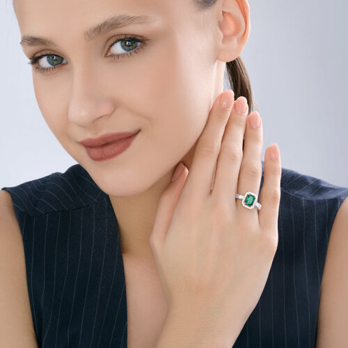 Inel din argint  cu pietre Cubic Zirconia Incolor, Cubic Zirconia Verde