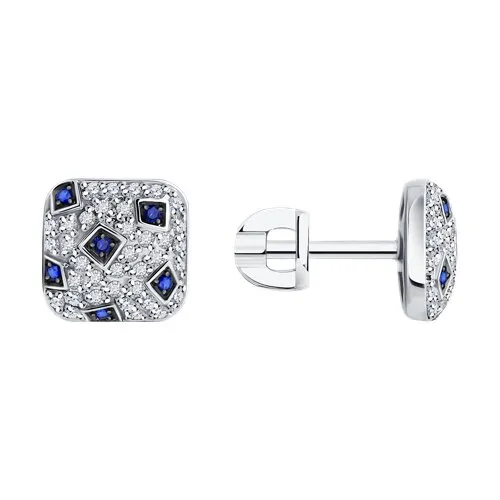 Cercei Pusete din aur alb cu Diamant, Safir