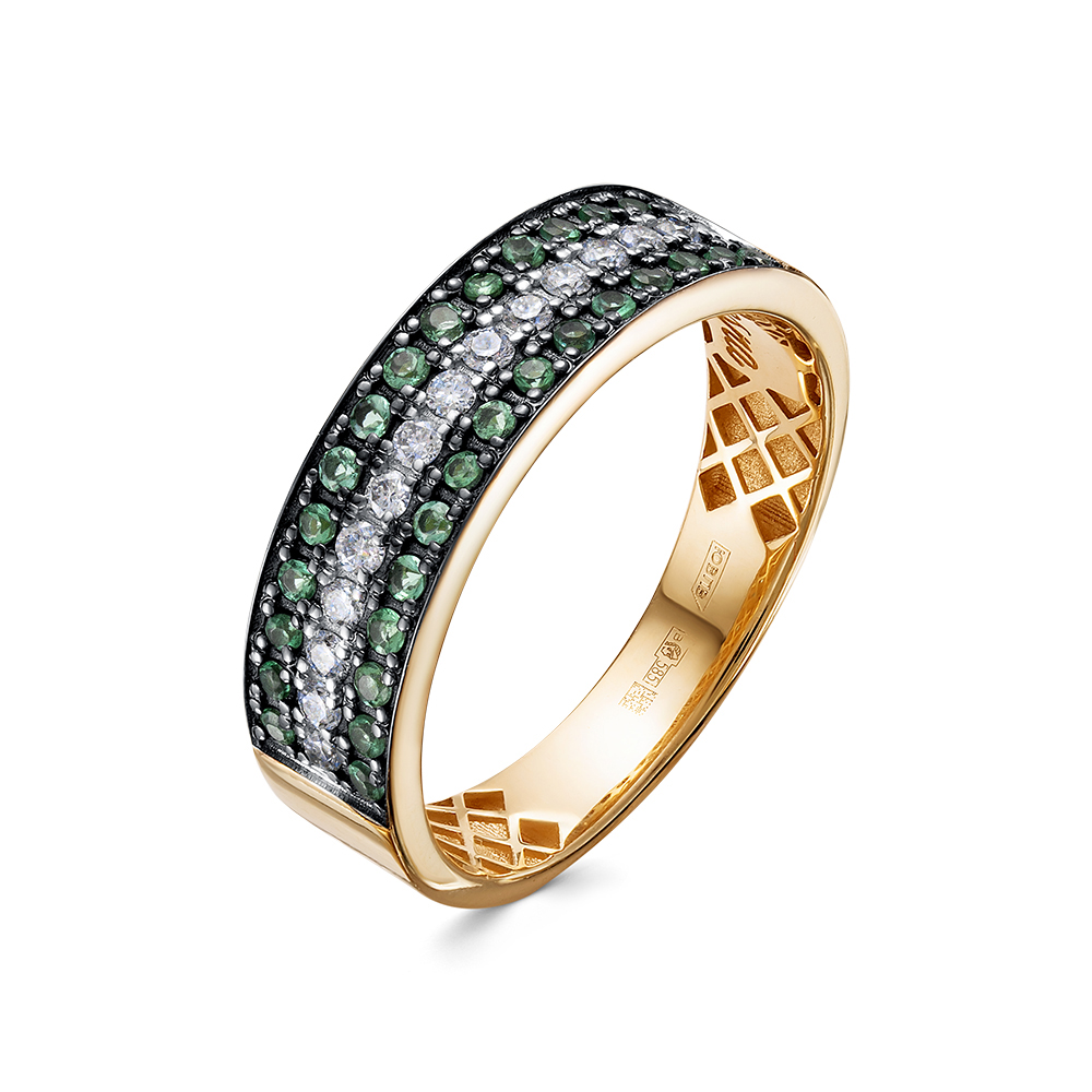 Кольцо из красного золота с камнями Бриллиант, Изумруд