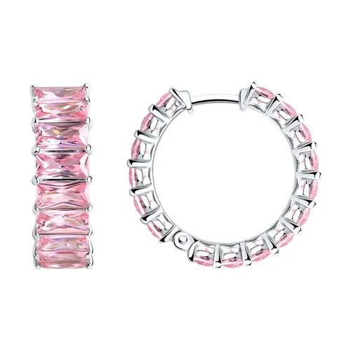 Cercei Creole din argint cu Cubic Zirconia Roz