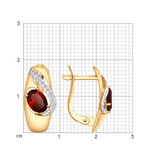 Cercei din aur roșu cu pietre Cubic Zirconia Incolor, Granat