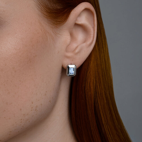 Cercei Pusete din argint  cu pietre Cubic Zirconia Albastru
