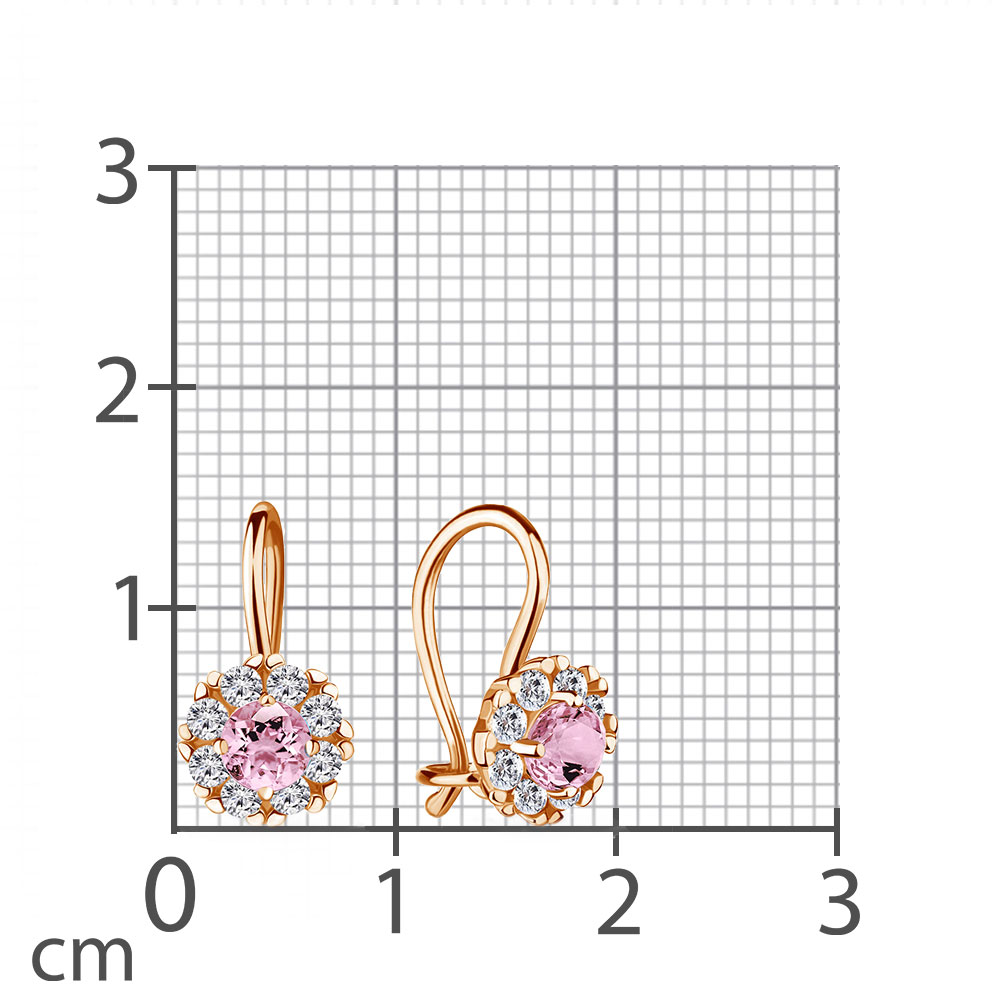 Cercei pentru copii din aur roșu cu pietre Cubic zirconia, Cubic zirconia Roz