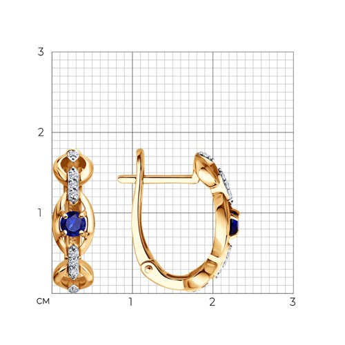 Cercei din aur roșu cu pietre Diamant, Safir