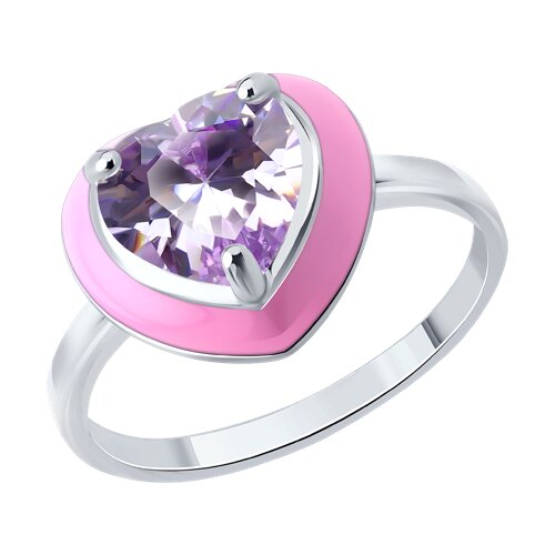 Inel din argint  cu pietre Cubic Zirconia Liliachiu, Emailare