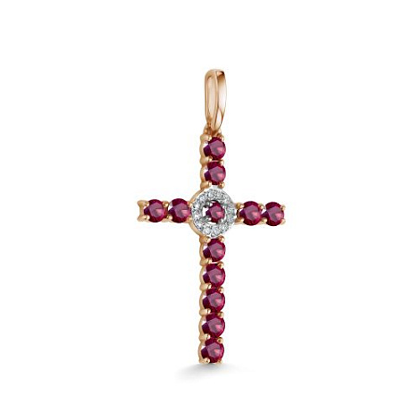 Cruce din aur roșu cu pietre Diamant, Rubin