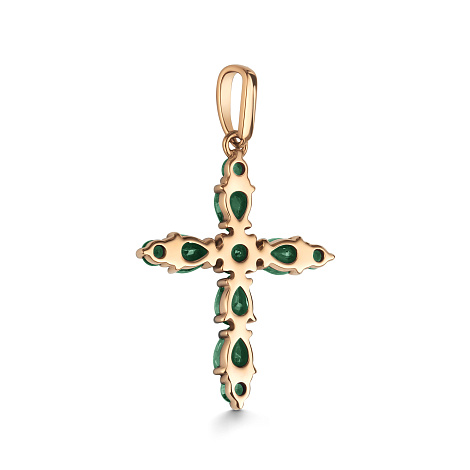 Cruce din aur roșu cu pietre Smarald
