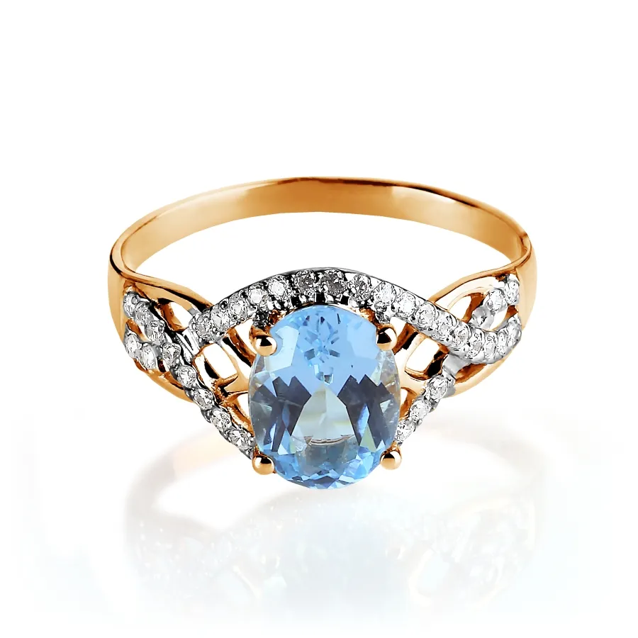 Inel din aur roșu cu Cubic Zirconia Incolor, Topaz