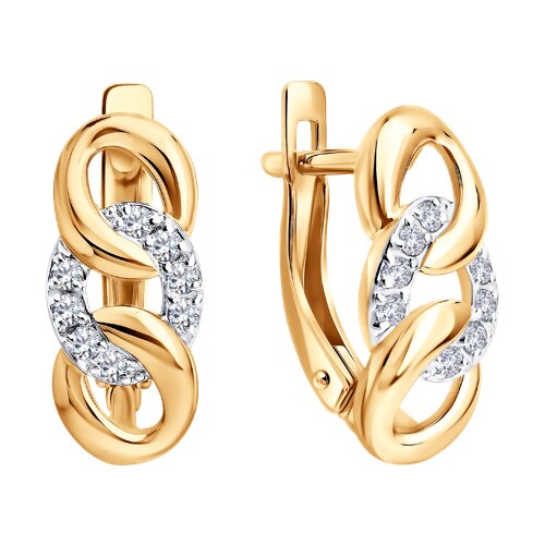 Серьги из красного золота с камнями Фианит