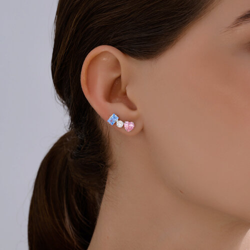 Серьги из серебра с камнями Фианит, Фианит Синий и Фианит Розовый