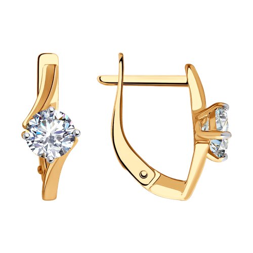 Серьги из красного золота с камнями Фианит