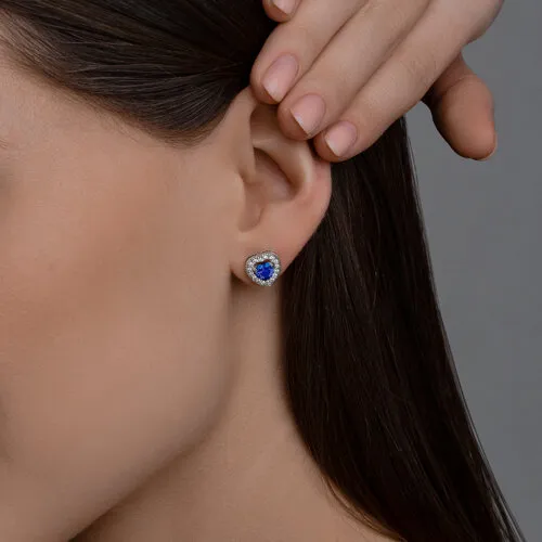 Cercei Pusete din argint cu Cubic Zirconia Incolor, Cubic Zirconia Albastru Safir