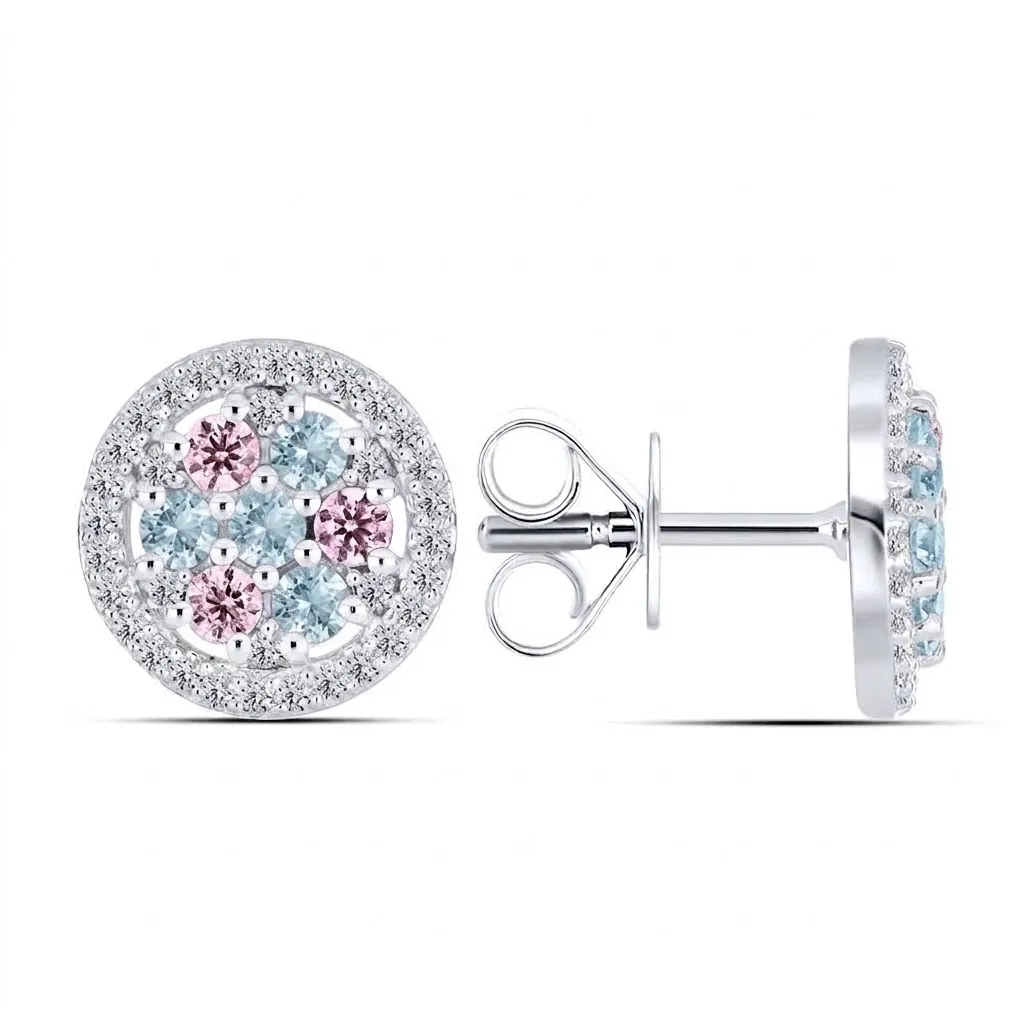 Cercei Pusete din argint cu Cubic Zirconia Incolor, Cubic Zirconia Roz și Cubic Zirconia Albastru