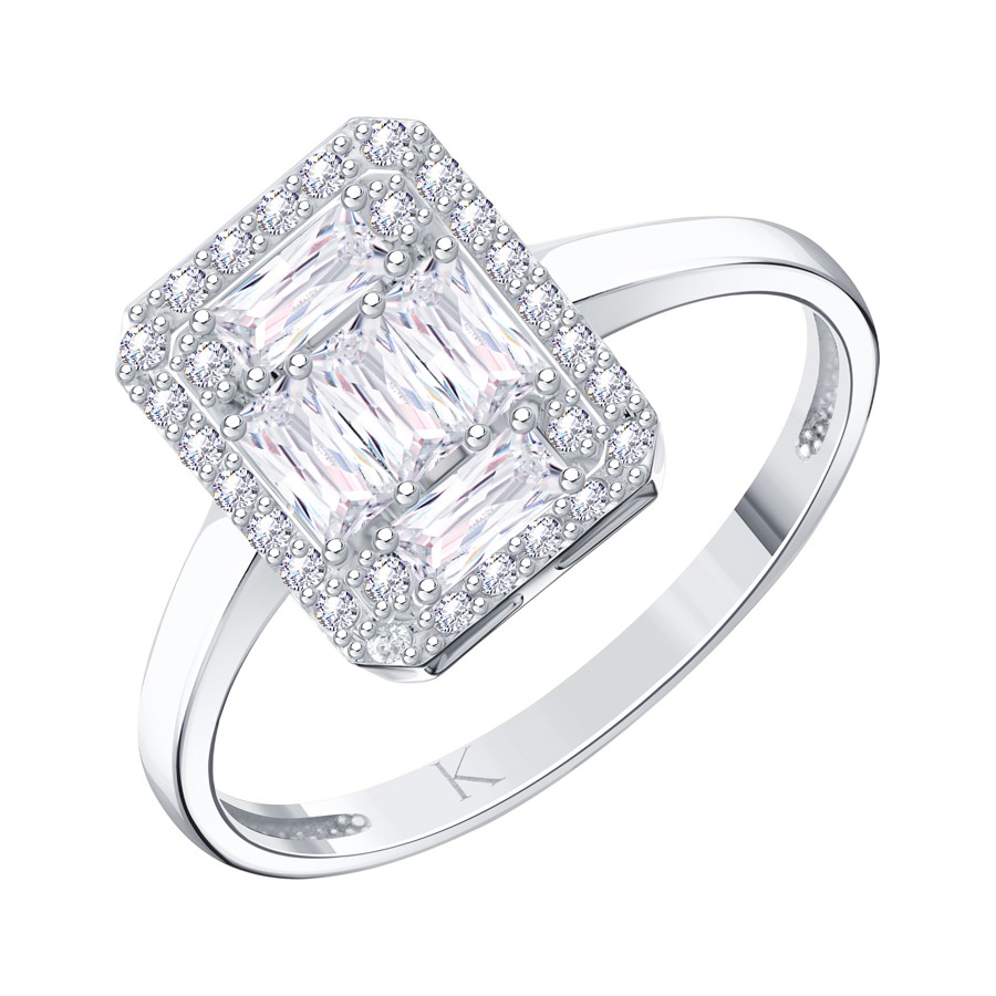 Inel din aur alb cu pietre Cubic Zirconia Incolor