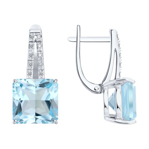 Cercei din aur alb cu pietre Diamant, Topaz albastru