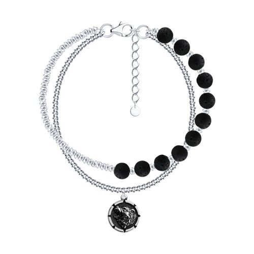 Браслет из серебра с камнями Вулканическая лава,