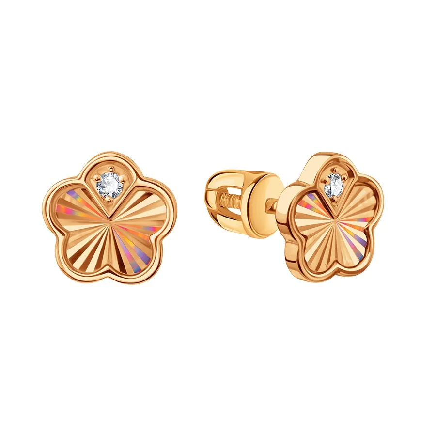 Cercei Pusete din aur roșu cu Cubic Zirconia Incolor