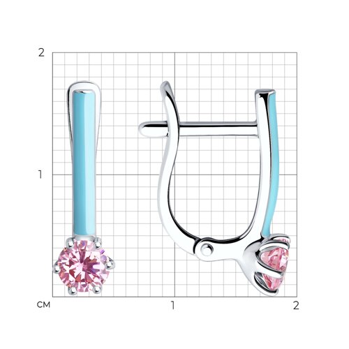 Cercei p-u copii din argint  cu pietre Cubic Zirconia Roz, Emailare