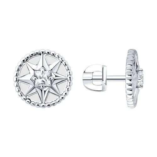 Cercei Pusete din argint cu Cubic Zirconia Incolor, Emailare