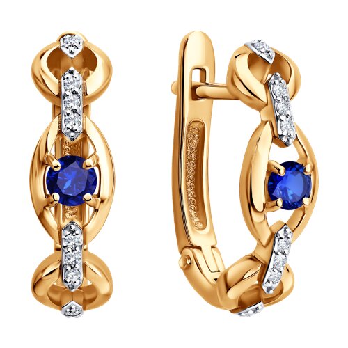 Cercei din aur roșu cu pietre Diamant, Safir