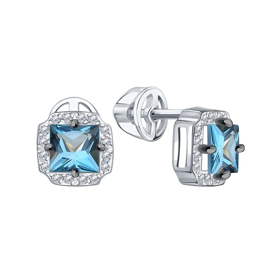 Cercei Pusete din aur alb cu Cubic Zirconia Incolor, Topaz London