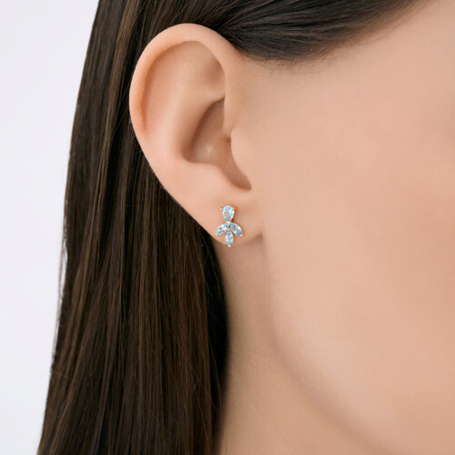 Серьги Пусеты из красного золота с камнями Бриллиант, Топаз Swiss