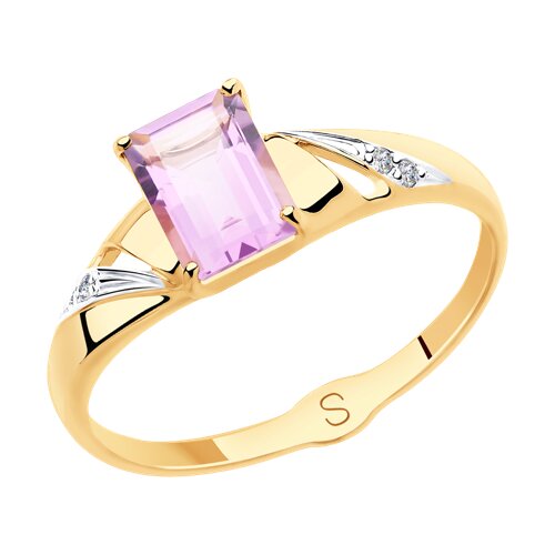 Inel din aur roșu cu pietre Cubic Zirconia Incolor, Ametist