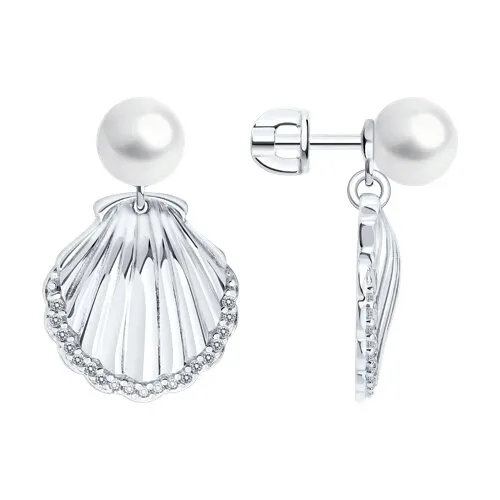 Cercei Pusete din argint cu Cubic Zirconia Incolor, Perla Imit.