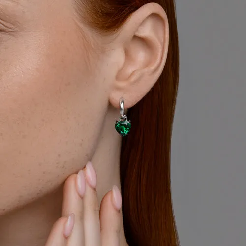 Cercei Creole din argint cu Cubic Zirconia Verde