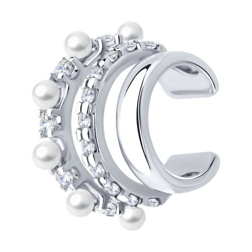 Cercel din argint  cu pietre Cubic Zirconia Incolor, Perla Albă