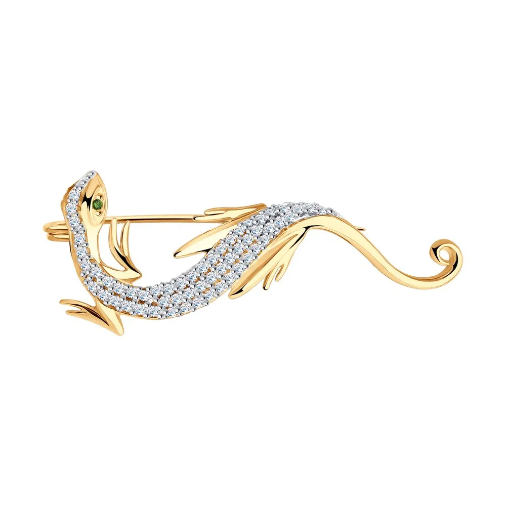 Broșă din aur roșu cu Cubic Zirconia Incolor, Cubic Zirconia Verde