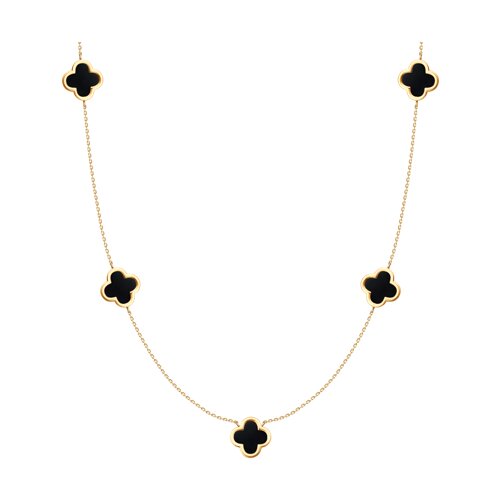 Колье из красного золота с камнями Агат черный