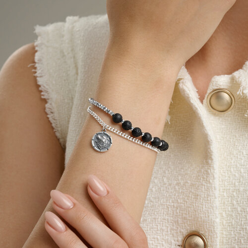 Браслет из серебра с камнями Вулканическая лава,