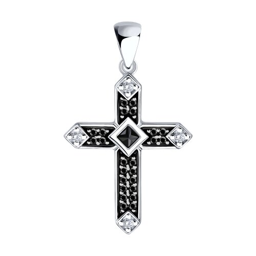 Cruce din argint  cu pietre Cubic Zirconia Incolor, Cubic Zirconia Negru