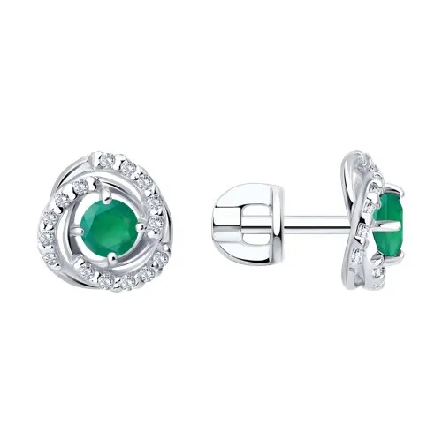 Cercei Pusete din argint cu Cubic Zirconia Incolor, Smarald