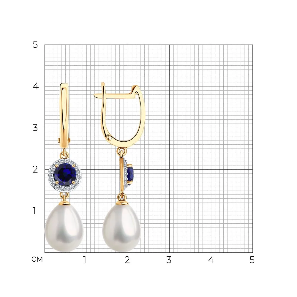 Cercei Suspendați din aur roșu cu Cubic Zirconia Incolor, Perla Albă și Corindon