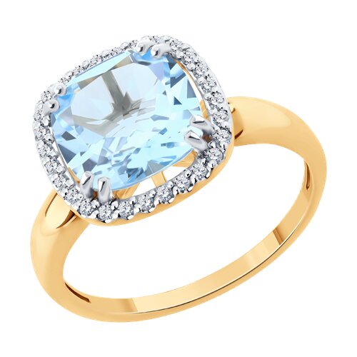 Inel din aur roșu cu pietre Diamant, Topaz albastru