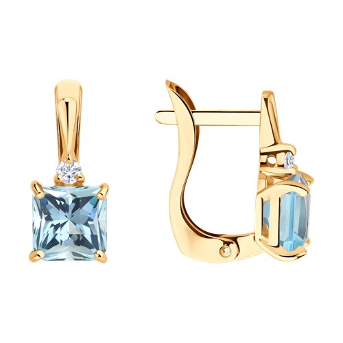 Cercei din aur roșu cu pietre Cubic Zirconia Incolor, Topaz albastru