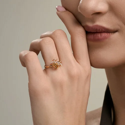 Inel din aur roșu cu Cubic Zirconia Incolor, Citrin