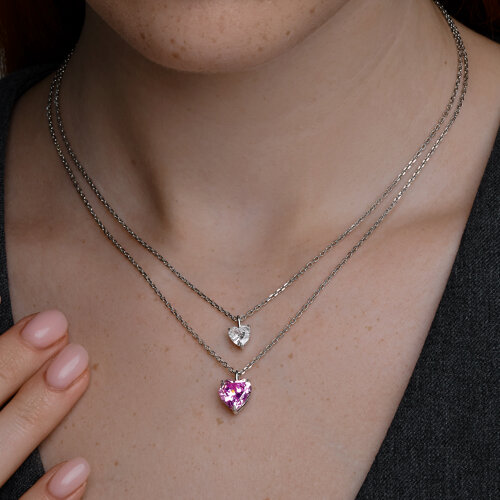 Колье из серебра с камнями Фианит, Фианит Розовый