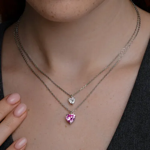Colier din argint cu Cubic Zirconia Incolor, Cubic Zirconia Roz