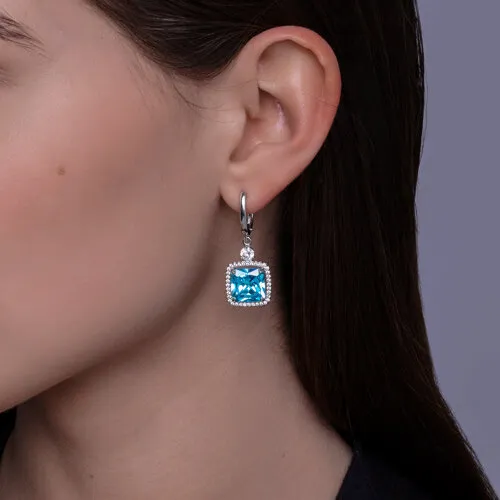 Cercei Suspendați din argint cu Cubic Zirconia Incolor, Cubic Zirconia Albastru